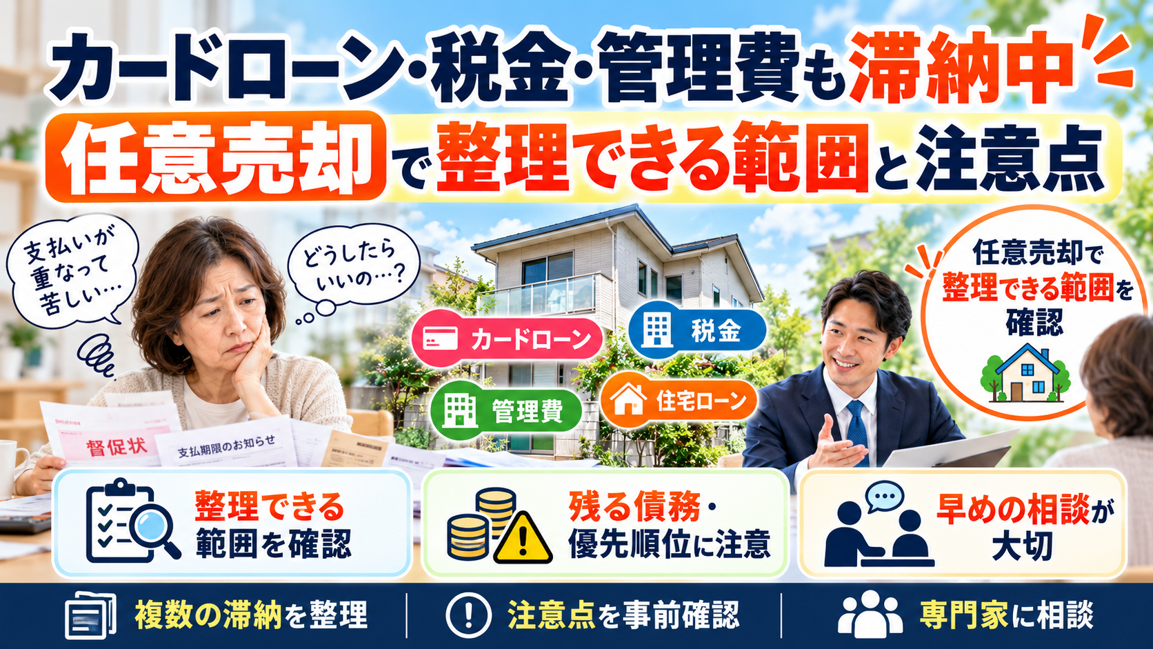 カードローン・税金・管理費も滞納中。任意売却で整理できる範囲と注意点